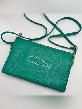 Shara Porter Aqua Crossbody Bag Whale Graphic Detachable Strap Vegan Leather
